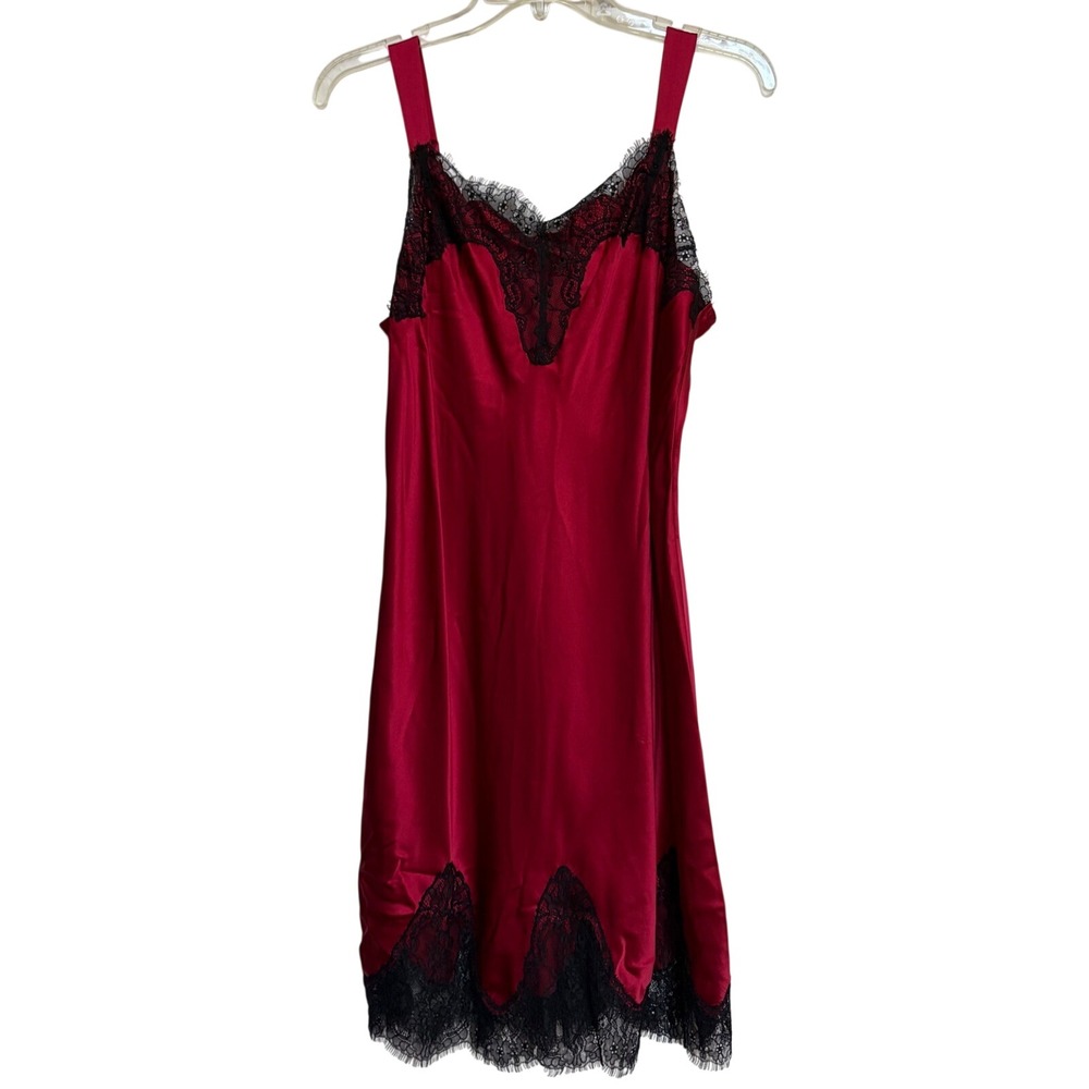 Soma Intimates 100% Silk Chemise Ruby Red Black Lace Trim Slip Nightgown Medium